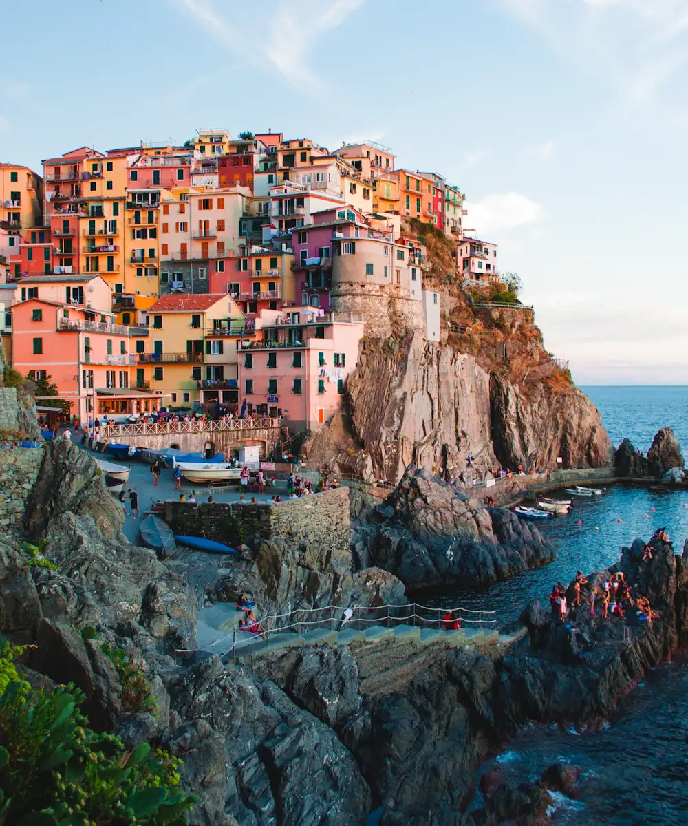 Colourful Cinque Terre houses above the Mediterranean coast